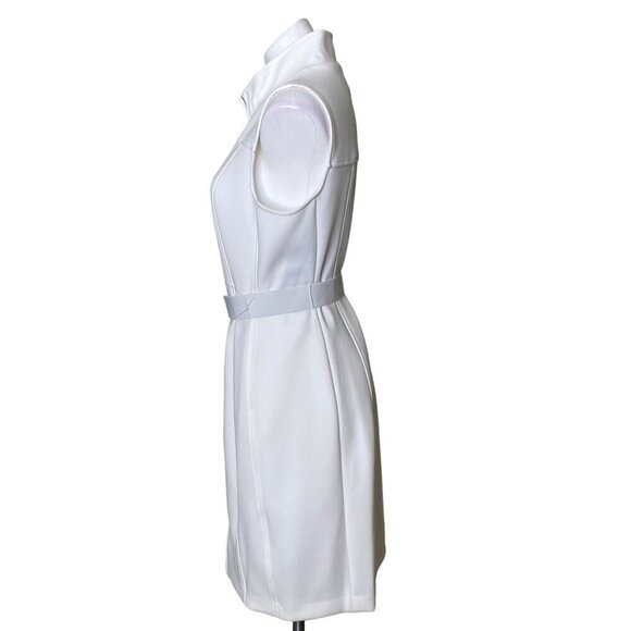 Tommy Hilfiger Ivory Scuba Sheath Dress, NWT $119 Front Zip Belt Women's Size 12 - Picture 7 of 12